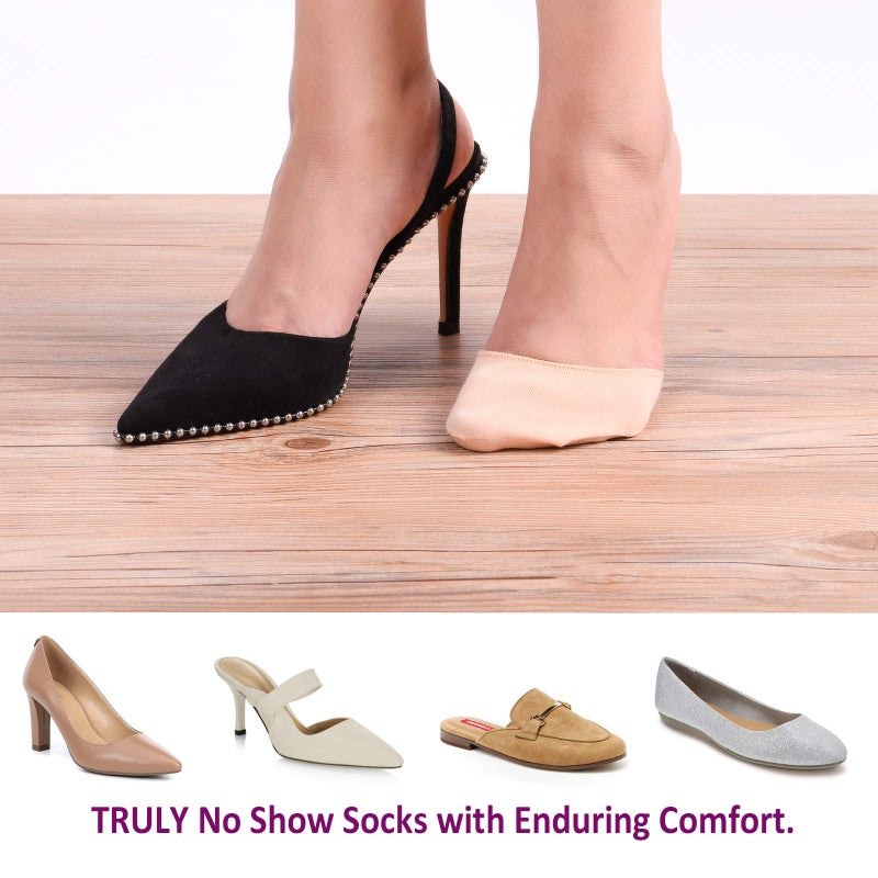 F Flammi Flammi 6 Pairs Women's Toe Cover with Padding Toe Topper Liner Socks Non-Skid Bottom(Cotton-6beige) - Image 4